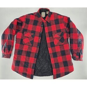 Vtg Outdoor Exchange Shacket Shirt Jacket‎ Size L Nylon Quilt Lined Flannel Red